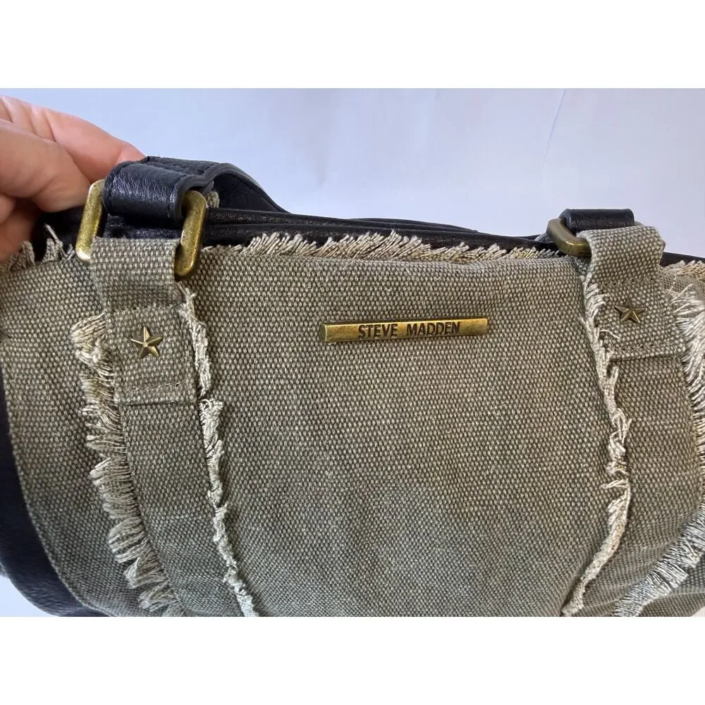 Steve Madden Bgraddy Olive Green Canvas Slouchy Utility Hobo Bag